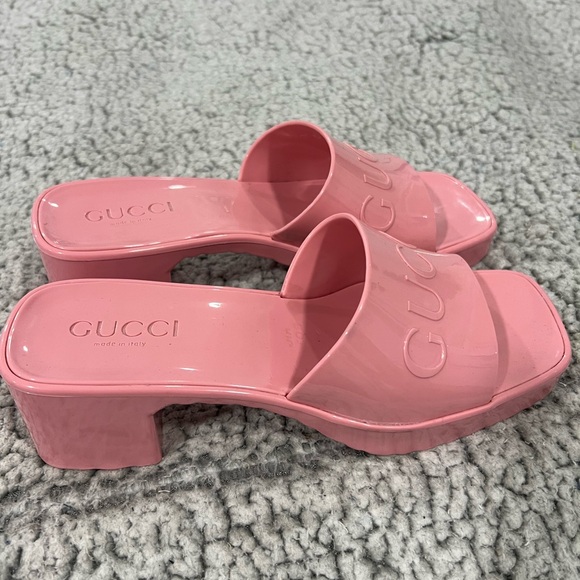 Y2K Gucci Ruber Gucci Logo Pink Plataform Slide Sandals Size 36 Made in Italy - Picture 8 of 8